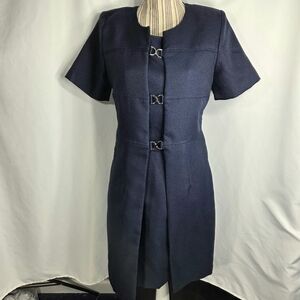 Vintage Betsy's Things Blue 2-PC Look Padded Shoulders Short Sleeve Dress Sz 6